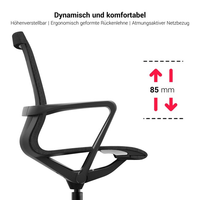 PROV Bürodrehstuhl | Atmungsaktiver Netzrücken, Wippmechanik, Schwarz