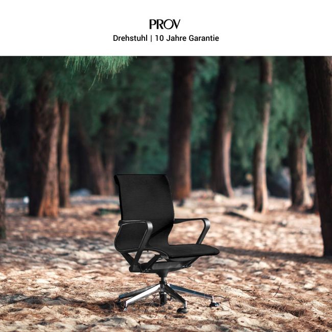 PROV Bürodrehstuhl | Atmungsaktiver Netzrücken, Wippmechanik, Schwarz