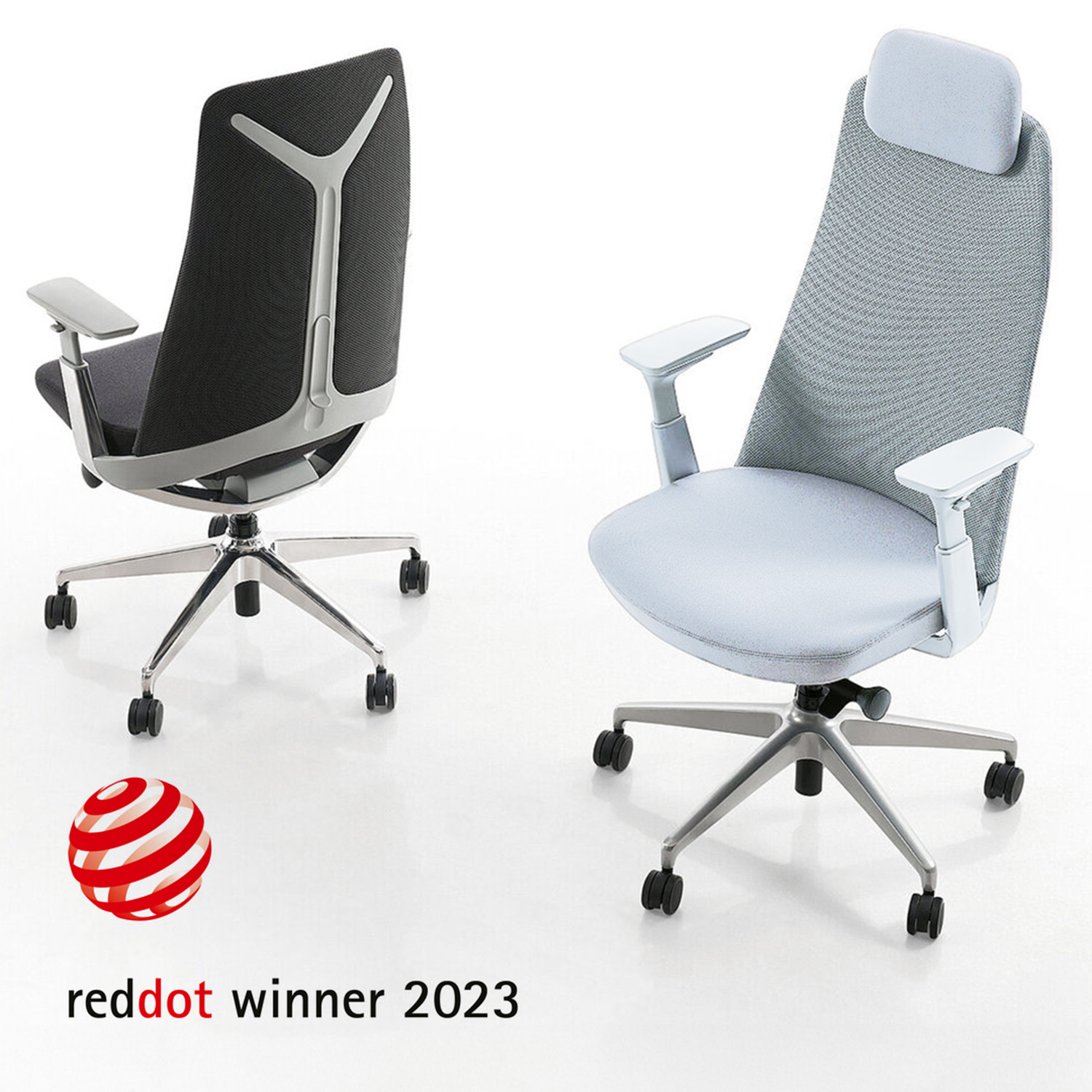 YUCAN Chaise oscillante de bureau | Accoudoirs 4d, mécanique synchrone, gris argenté - 2 Main Image