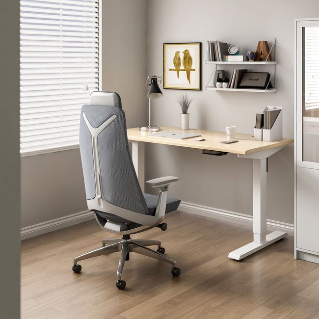 YUCAN Chaise de bureau pivotante | accoudoirs 4D, mécanisme synchrone, appui-tête en option, gris argenté  - 4 Main Image