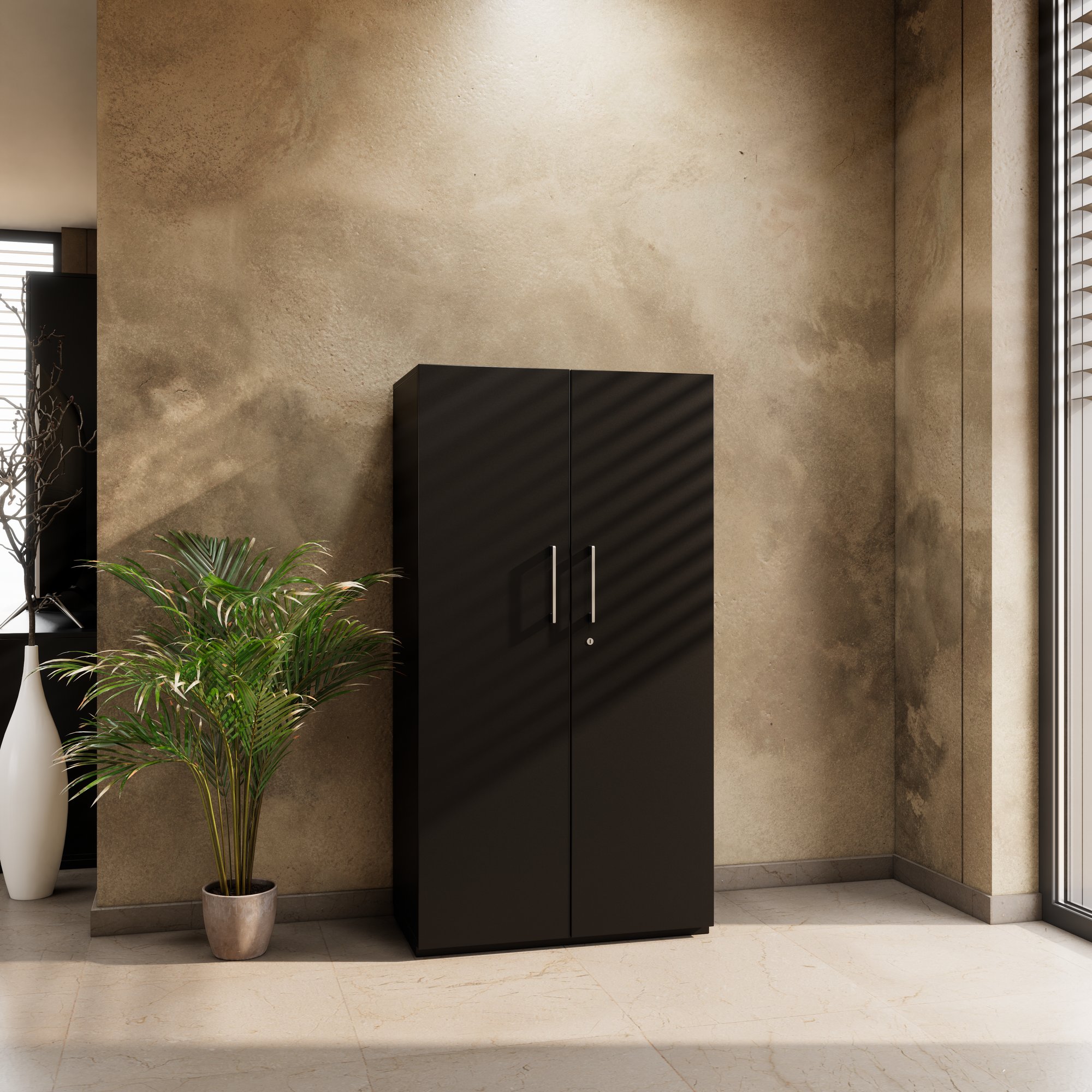 PRO hinged door cabinet | 4 OH, 800 - 1200 x 1510 mm, soft close, black - 1 Main Image