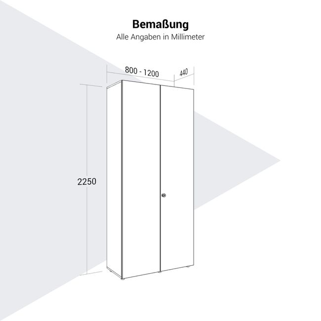 PRO Flügeltürenschrank | 6 OH, 800 - 1200 x 2250 mm, Soft-Close, Grau