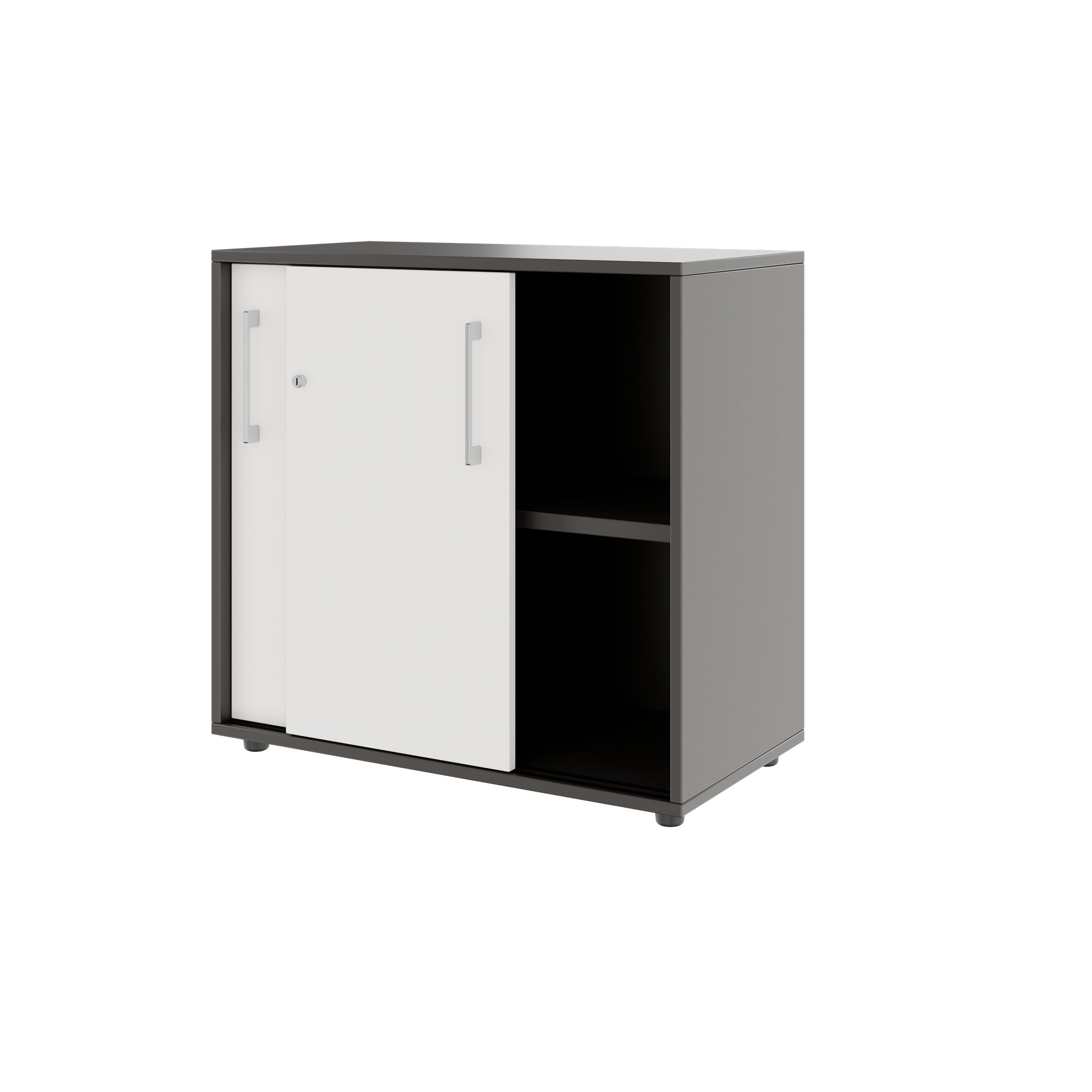 PRO Sliding door cabinet | 2 Oh, 800 - 1600 x 770 mm, graphite / white - 4 Main Image