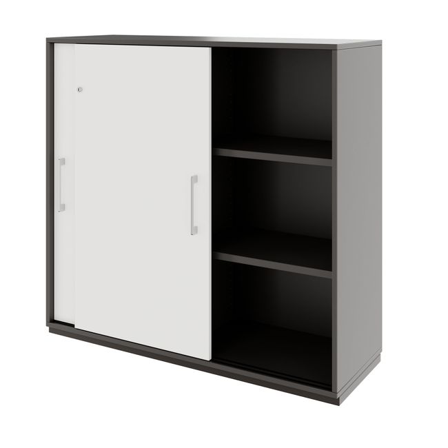 PRO Schiebetürenschrank | 3 OH, 800 - 1600 x 1140 mm, Graphit / Weiß