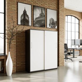 PRO Schiebetürenschrank | 4 OH, 1200 x 1510 mm, Graphit / Weiß