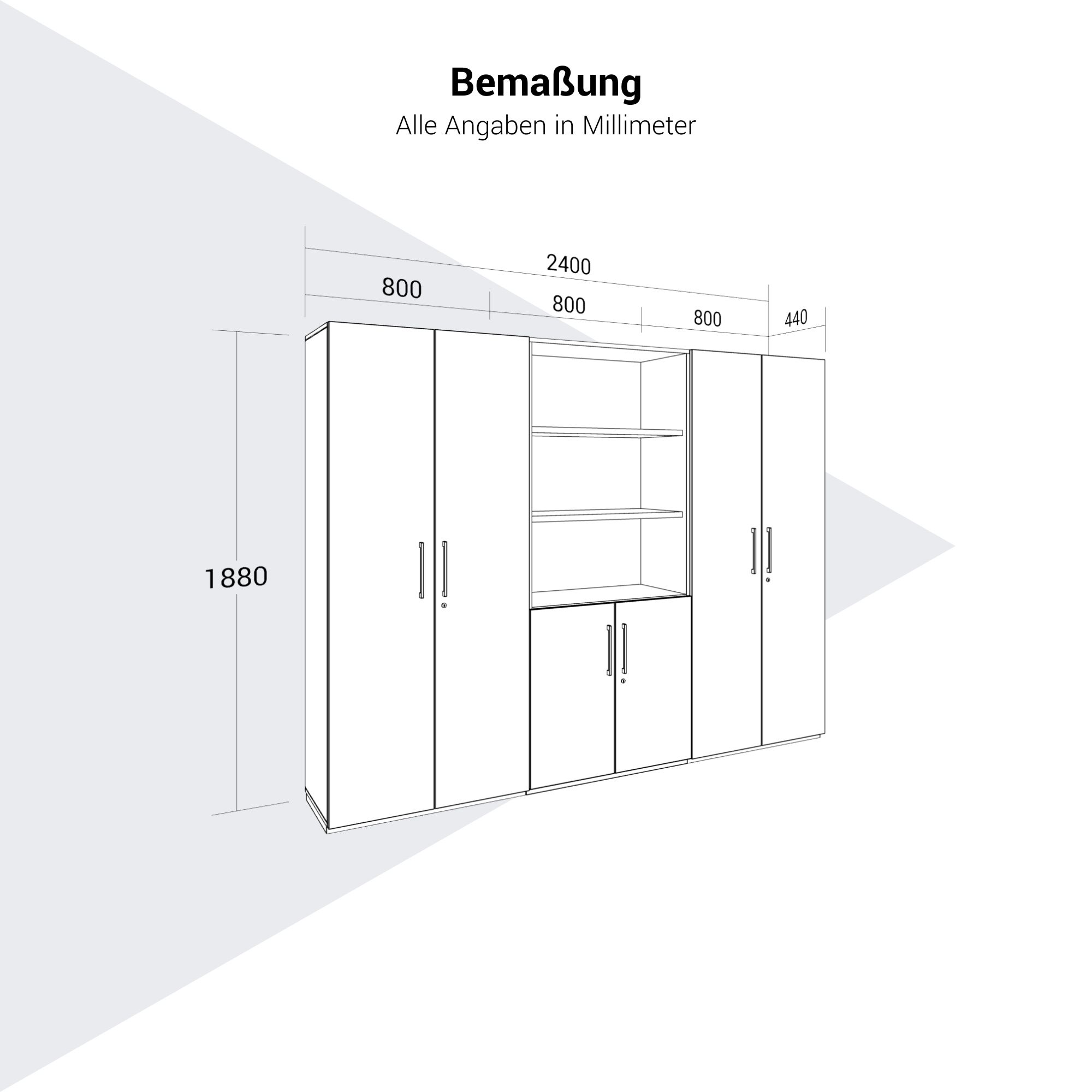 PRO Armoire murale | 5 OH, 2400 x 1880 mm, graphite / blanc - 14 Main Image