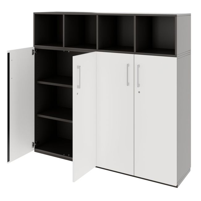 PRO Schrankwand | 4 OH, 1600 x 1510 mm, Graphit / Weiß