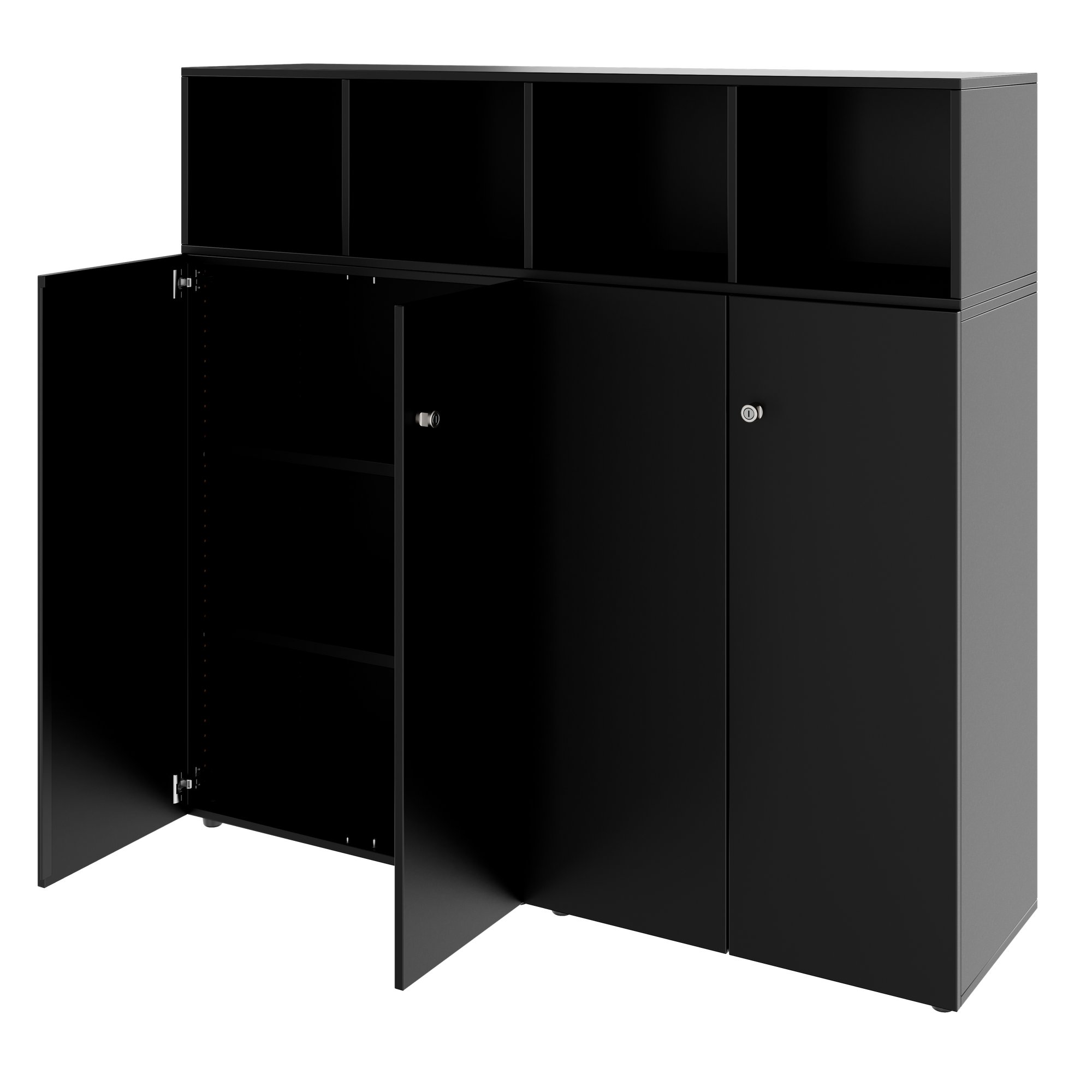 PRO Schrankwand | 4 OH, 1600 x 1510 mm, Schwarz - 4 Main Image