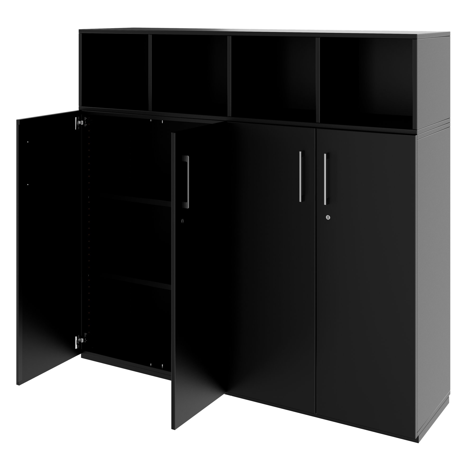 PRO Schrankwand | 4 OH, 1600 x 1510 mm, Schwarz - 4 Main Image