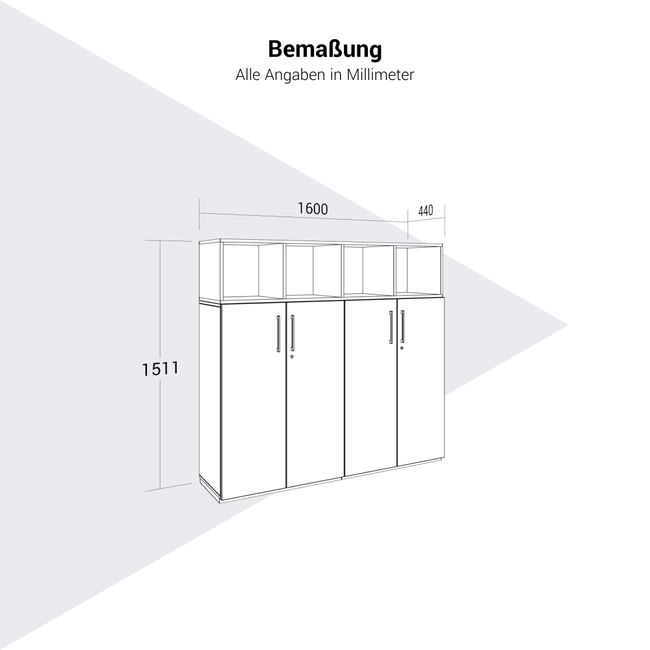 PRO Schrankwand | 4 OH, 1600 x 1510 mm, Schwarz