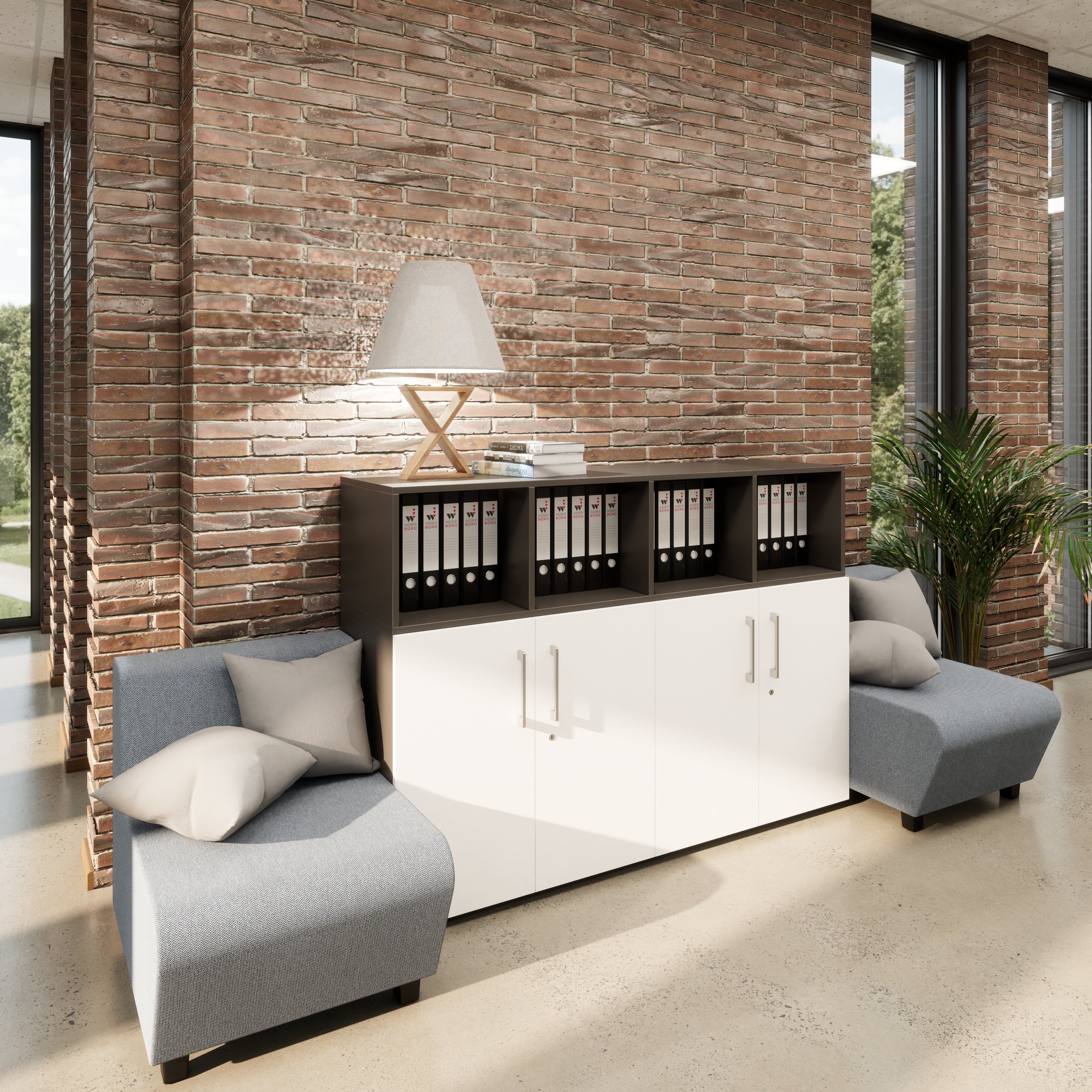 PRO Schrankwand | 3 OH, 1600 x 1140 mm, Graphit / Weiss - 1 Main Image