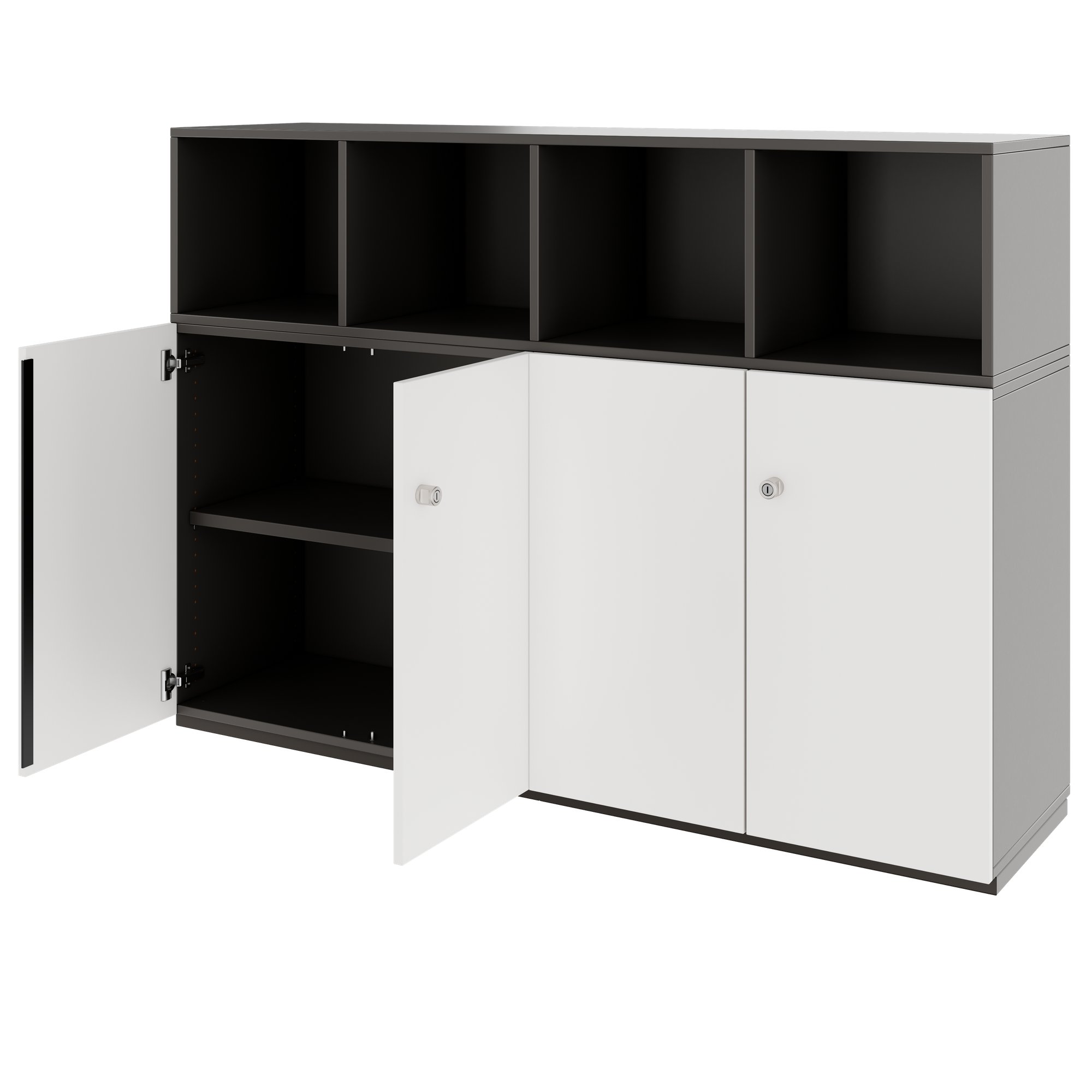 PRO Schrankwand | 3 OH, 1600 x 1140 mm, Graphit / Weiß - 4 Main Image