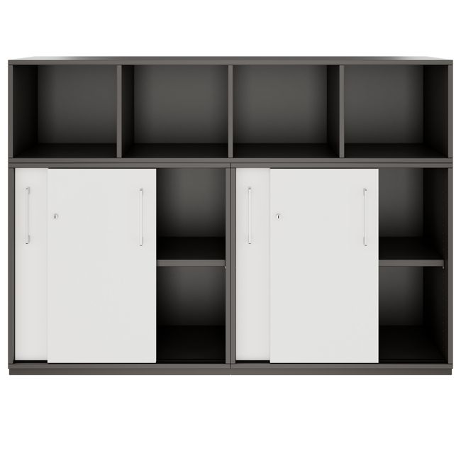 PRO Schrankwand | 3 OH, 1600 x 1140 mm, Graphit / Weiß