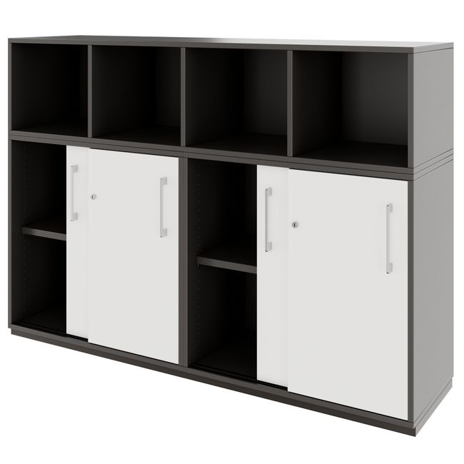 PRO Schrankwand | 3 OH, 1600 x 1140 mm, Graphit / Weiß