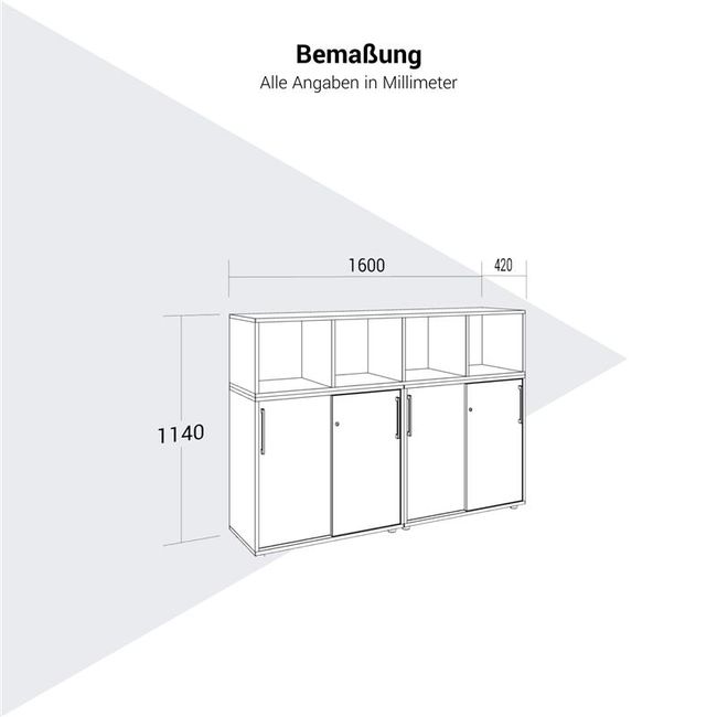PRO Schrankwand | 3 OH, 1600 x 1140 mm, Weiß