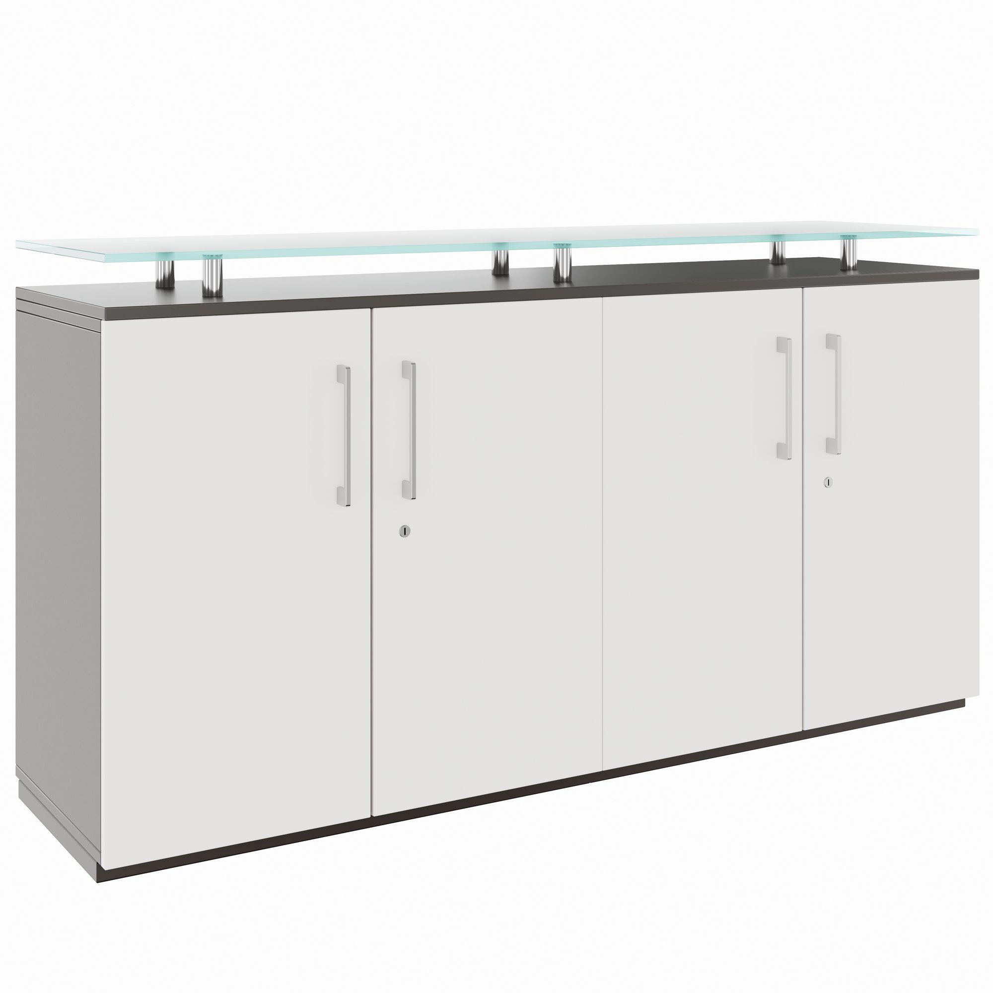 PRO Sideboard | 2 OH, 1600 x 860 mm, with glass top, graphite/white - 1 Main Image