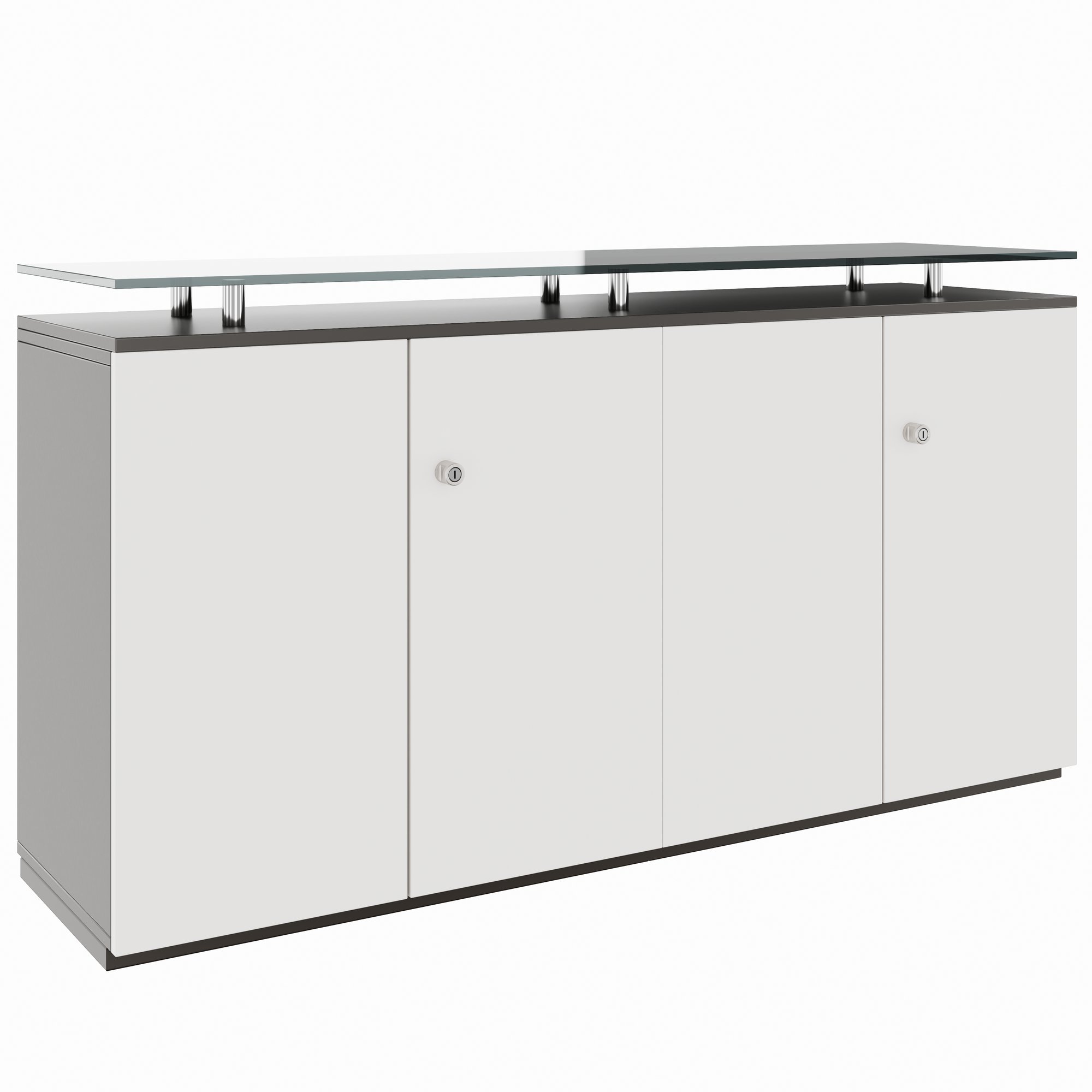 PRO Sideboard | 2 OH, 1600 x 860 mm, mit Glasplatte, Graphit / Weiß - 1 Main Image