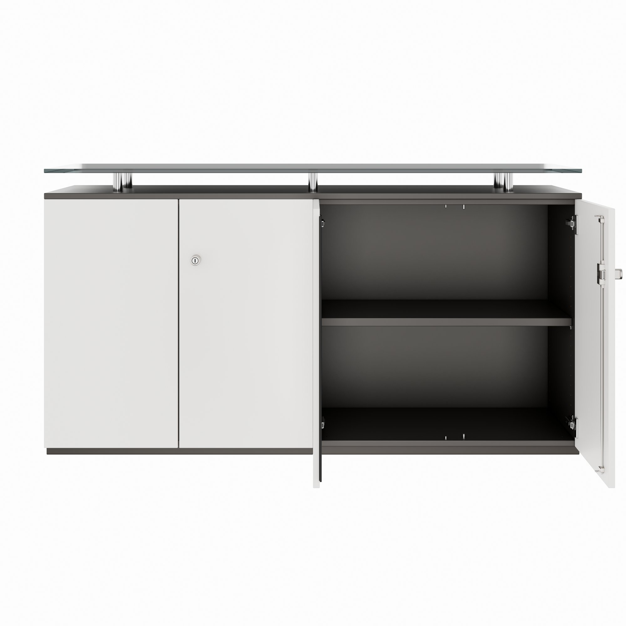 PRO Sideboard | 2 OH, 1600 x 860 mm, mit Glasplatte, Graphit / Weiß - 3 Main Image