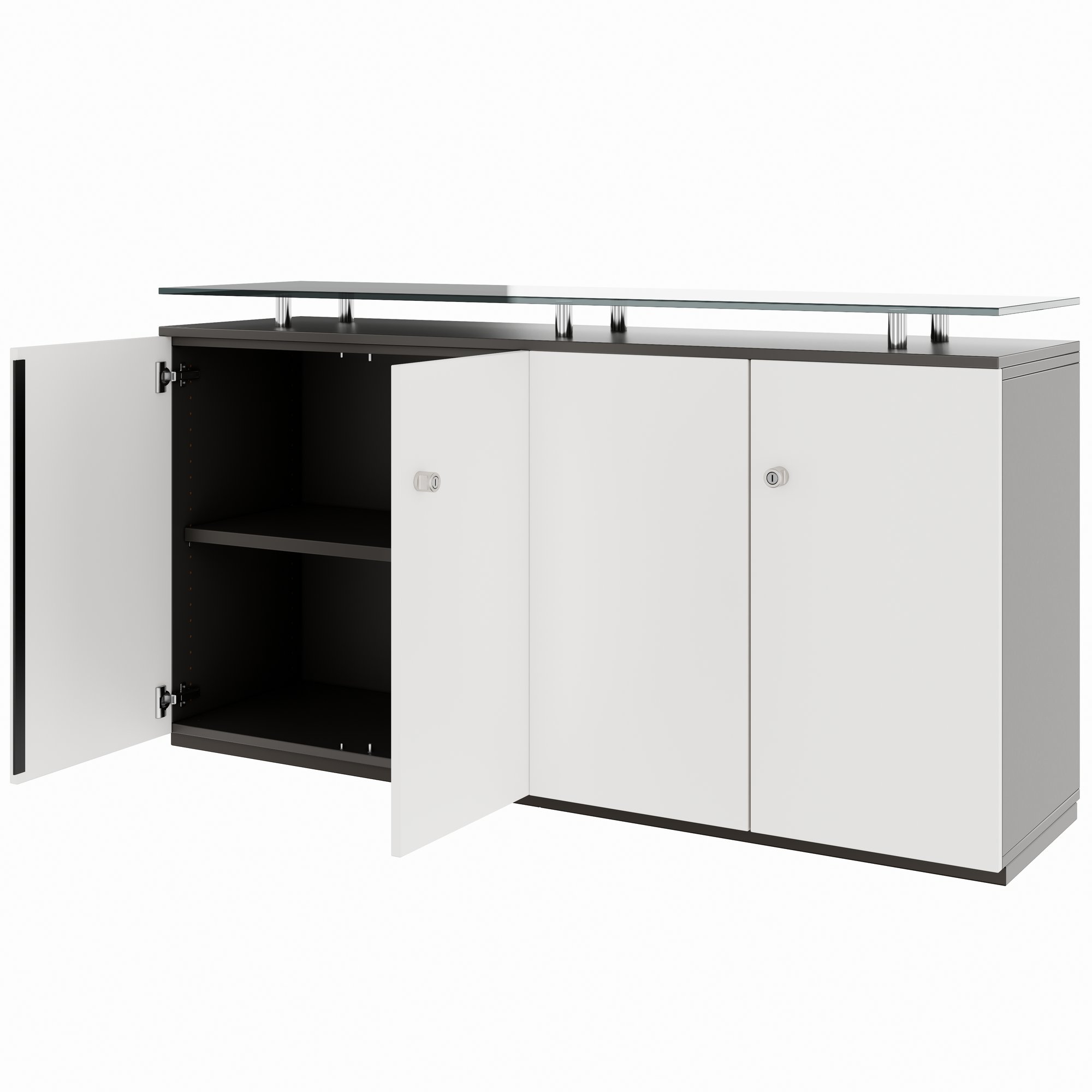 PRO Sideboard | 2 OH, 1600 x 860 mm, mit Glasplatte, Graphit / Weiß - 4 Main Image