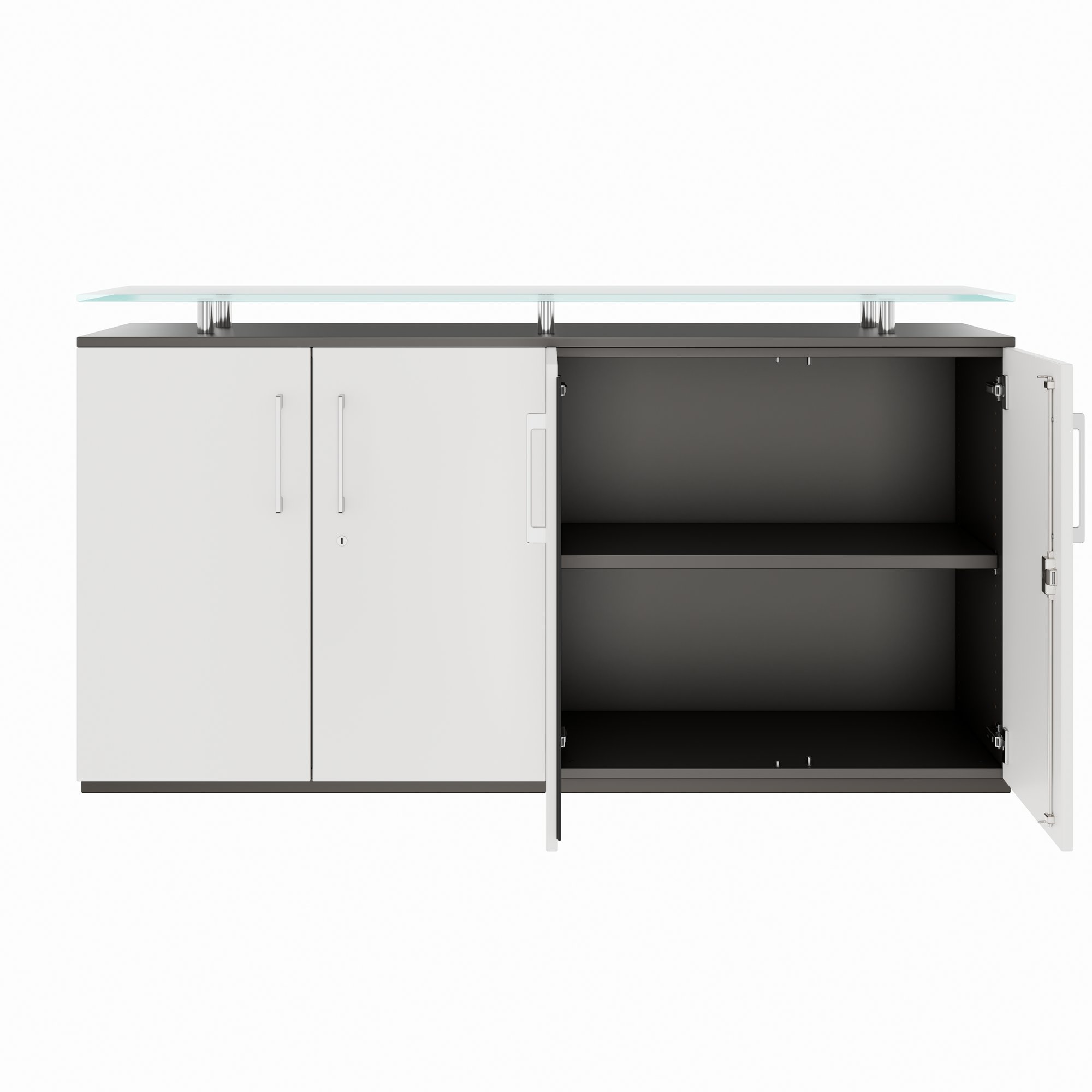 PRO Sideboard | 2 OH, 1600 x 860 mm, with glass top, graphite/white - 3 Main Image