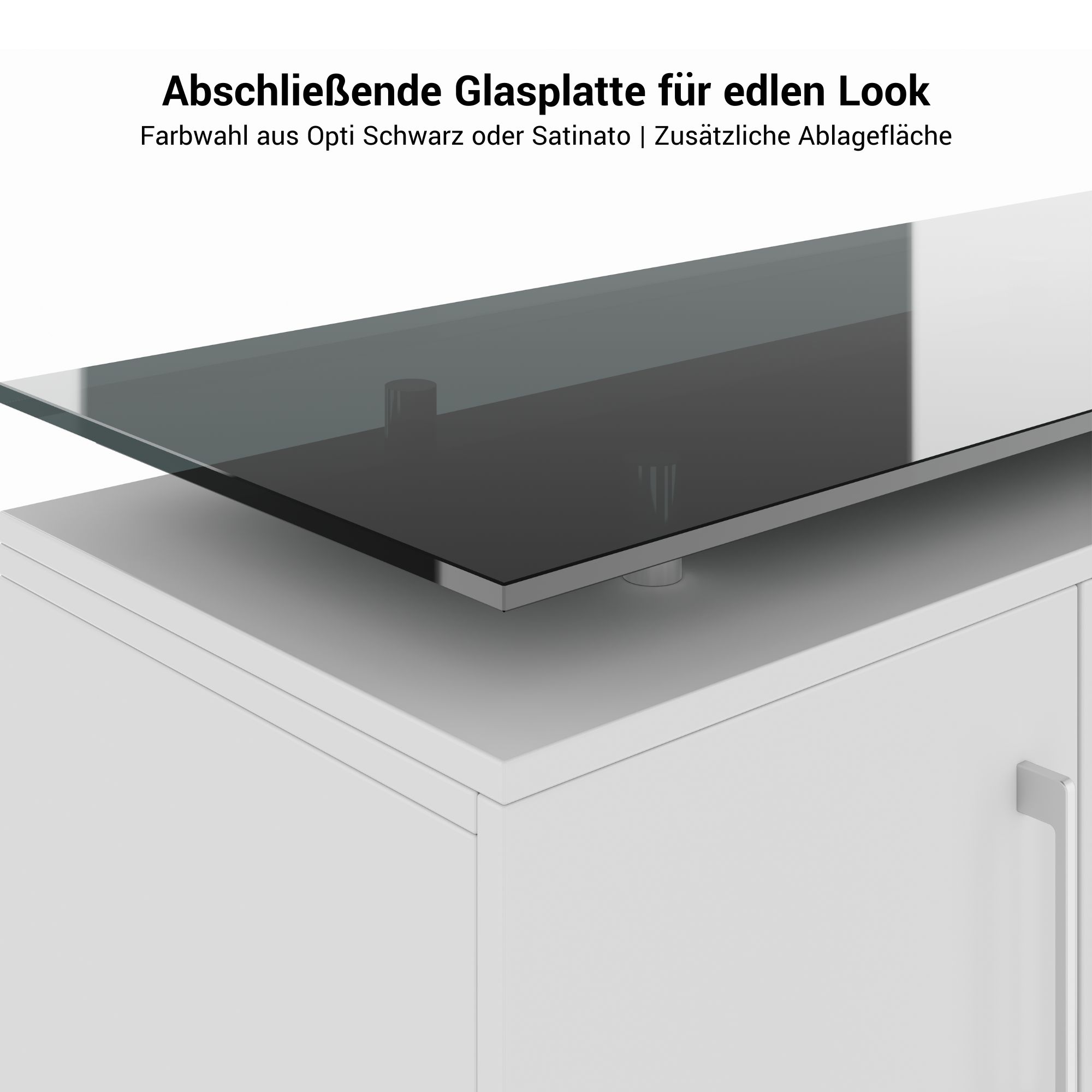 PRO Sideboard | 2 OH, 1600 x 860 mm, with glass top, graphite/white - 6 Main Image