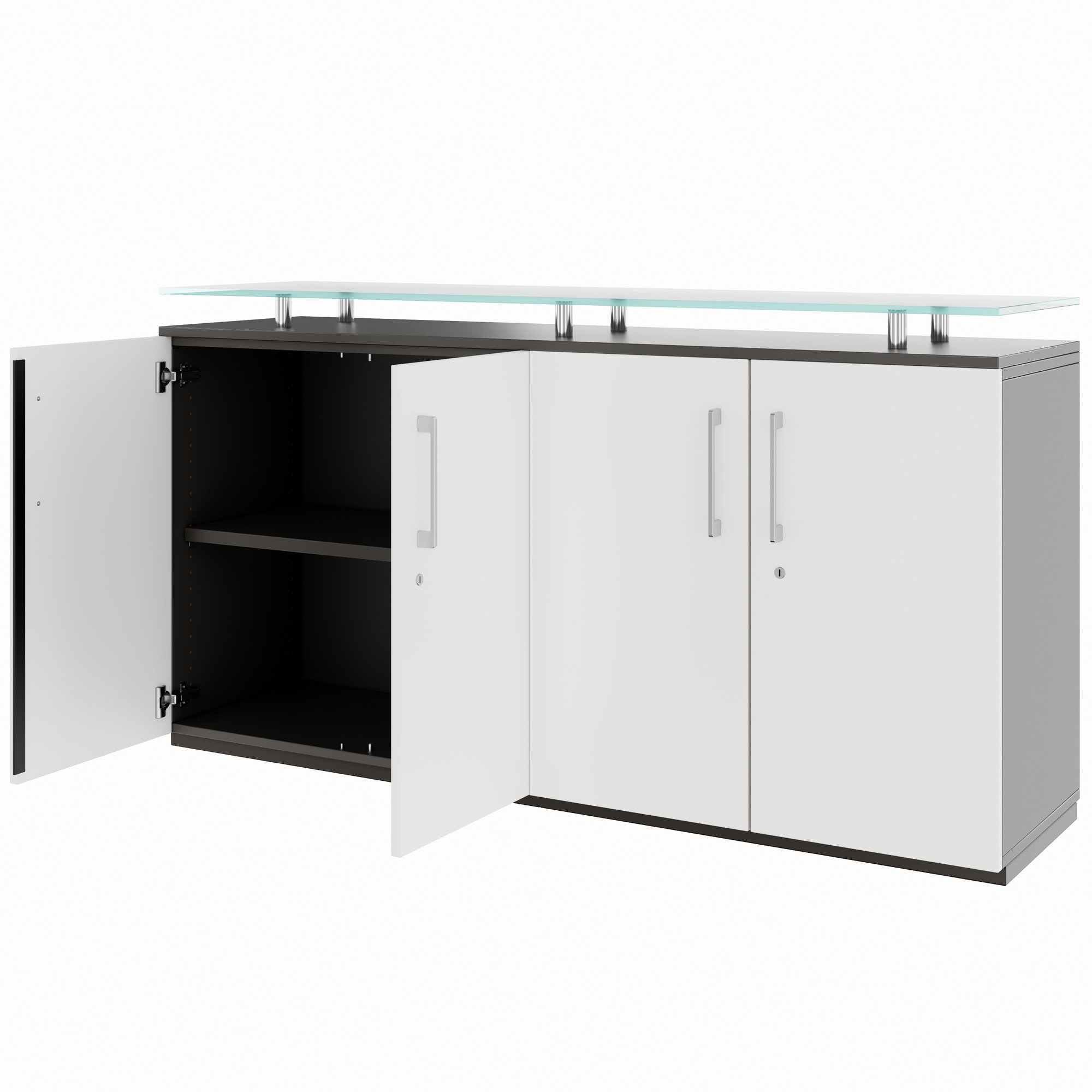 PRO Sideboard | 2 OH, 1600 x 860 mm, with glass top, graphite/white - 4 Main Image