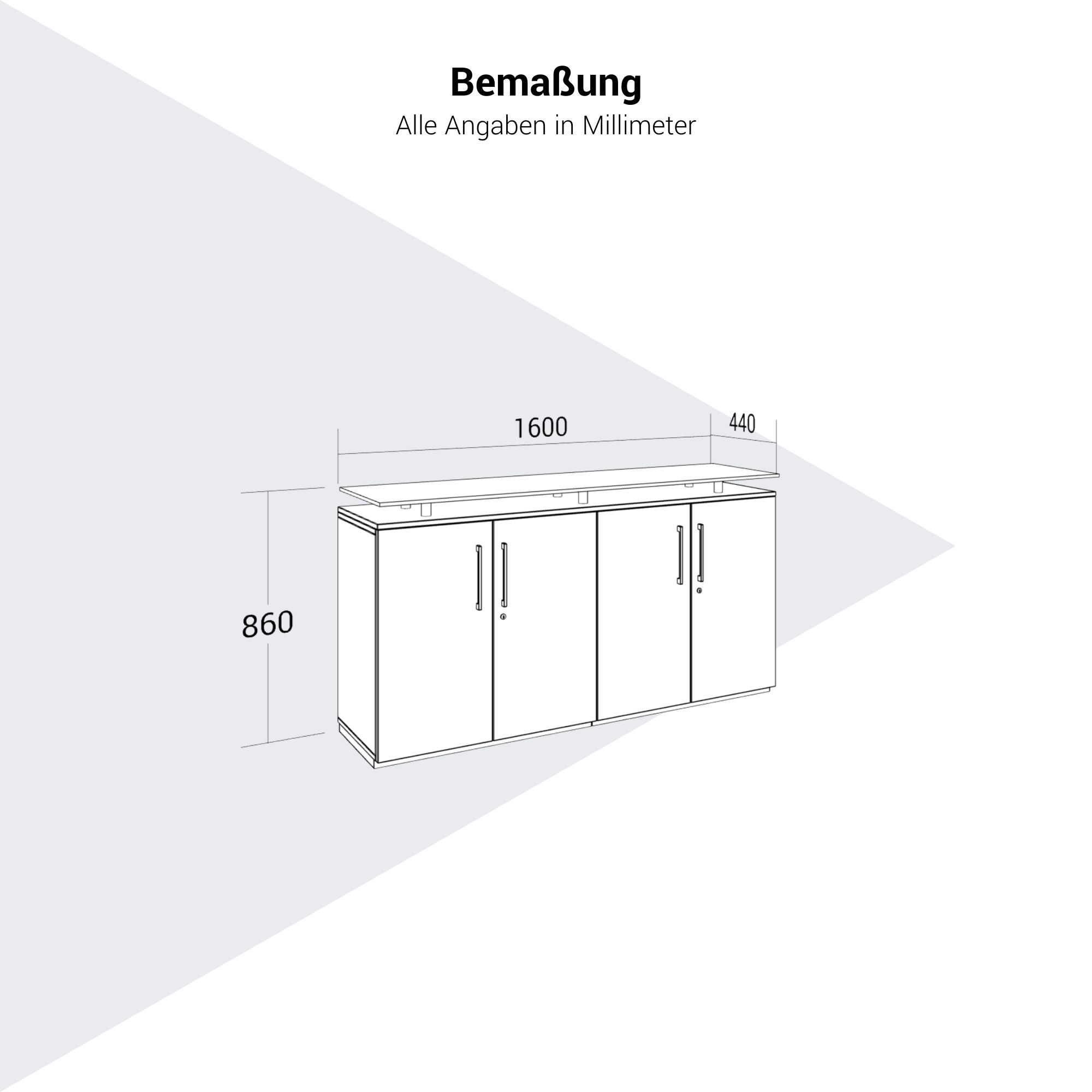 PRO Sideboard | 2 OH, 1600 x 860 mm, with glass top, graphite/white - 15 Main Image