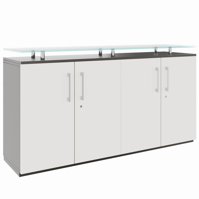 PRO Sideboard | 2 OH, 1600 x 860 mm, mit Glasplatte, Graphit / Weiß PRO Sideboard | 2 OH, 1600 x 860 mm, mit Glasplatte, Graphit / Weiß