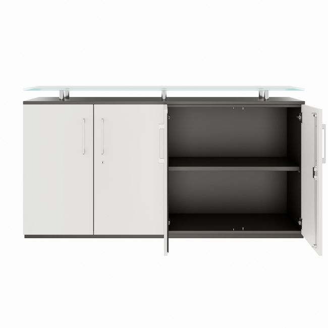 PRO Sideboard | 2 OH, 1600 x 860 mm, mit Glasplatte, Graphit / Weiß PRO Sideboard | 2 OH, 1600 x 860 mm, mit Glasplatte, Graphit / Weiß