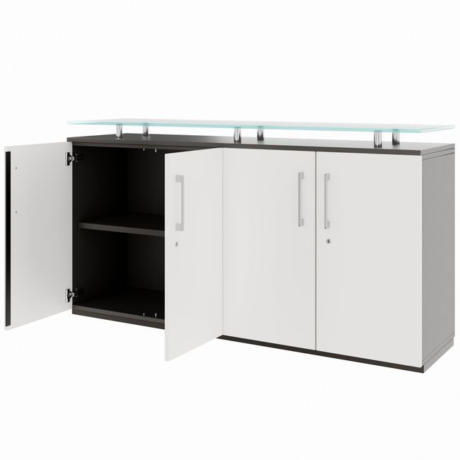 PRO Sideboard | 2 OH, 1600 x 860 mm, mit Glasplatte, Graphit / Weiß PRO Sideboard | 2 OH, 1600 x 860 mm, mit Glasplatte, Graphit / Weiß