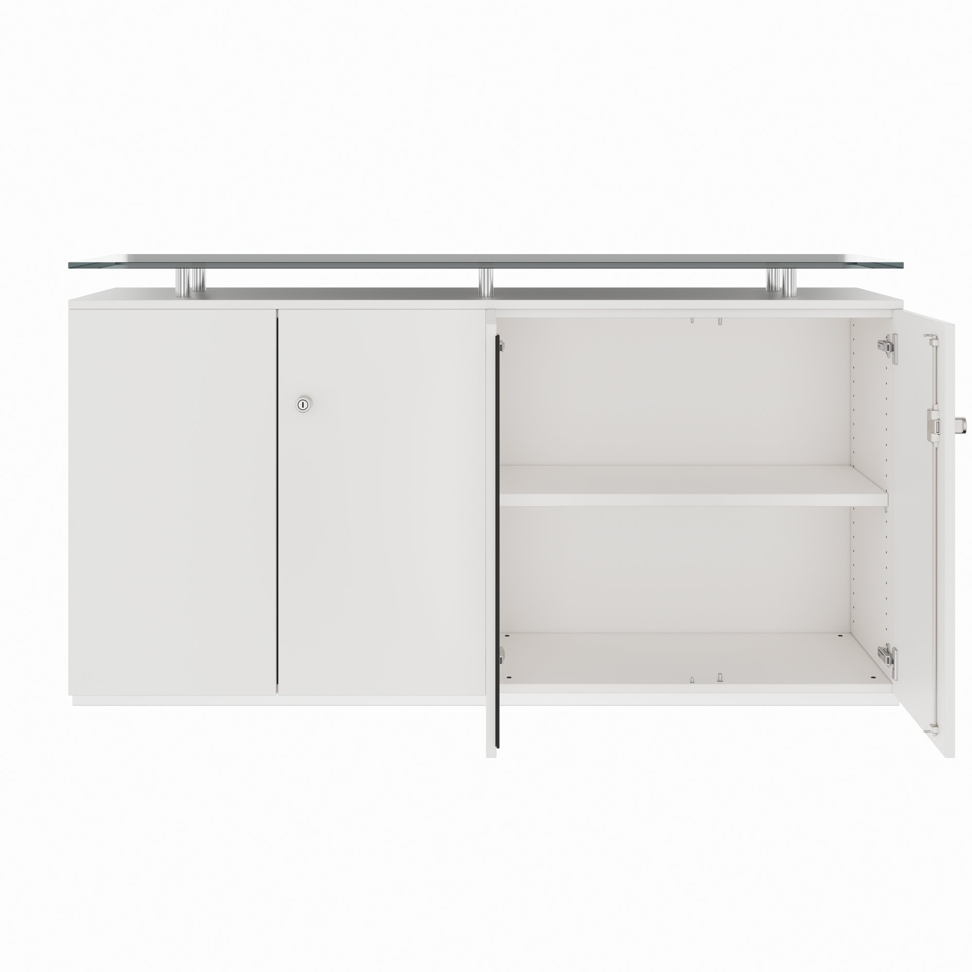 PRO Buffet | 2 OH, 1600 x 860 mm, avec plateau en verre, blanc - 3 Main Image