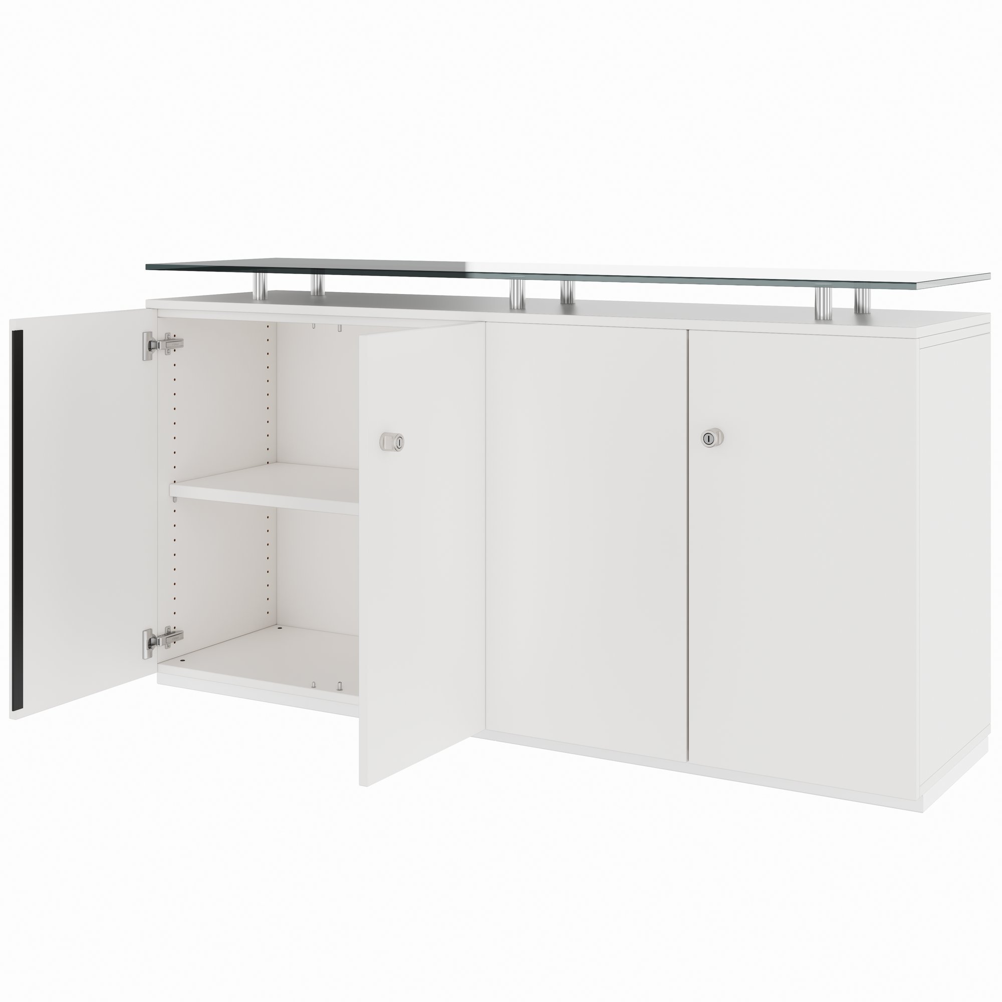 PRO Buffet | 2 OH, 1600 x 860 mm, avec plateau en verre, blanc - 4 Main Image