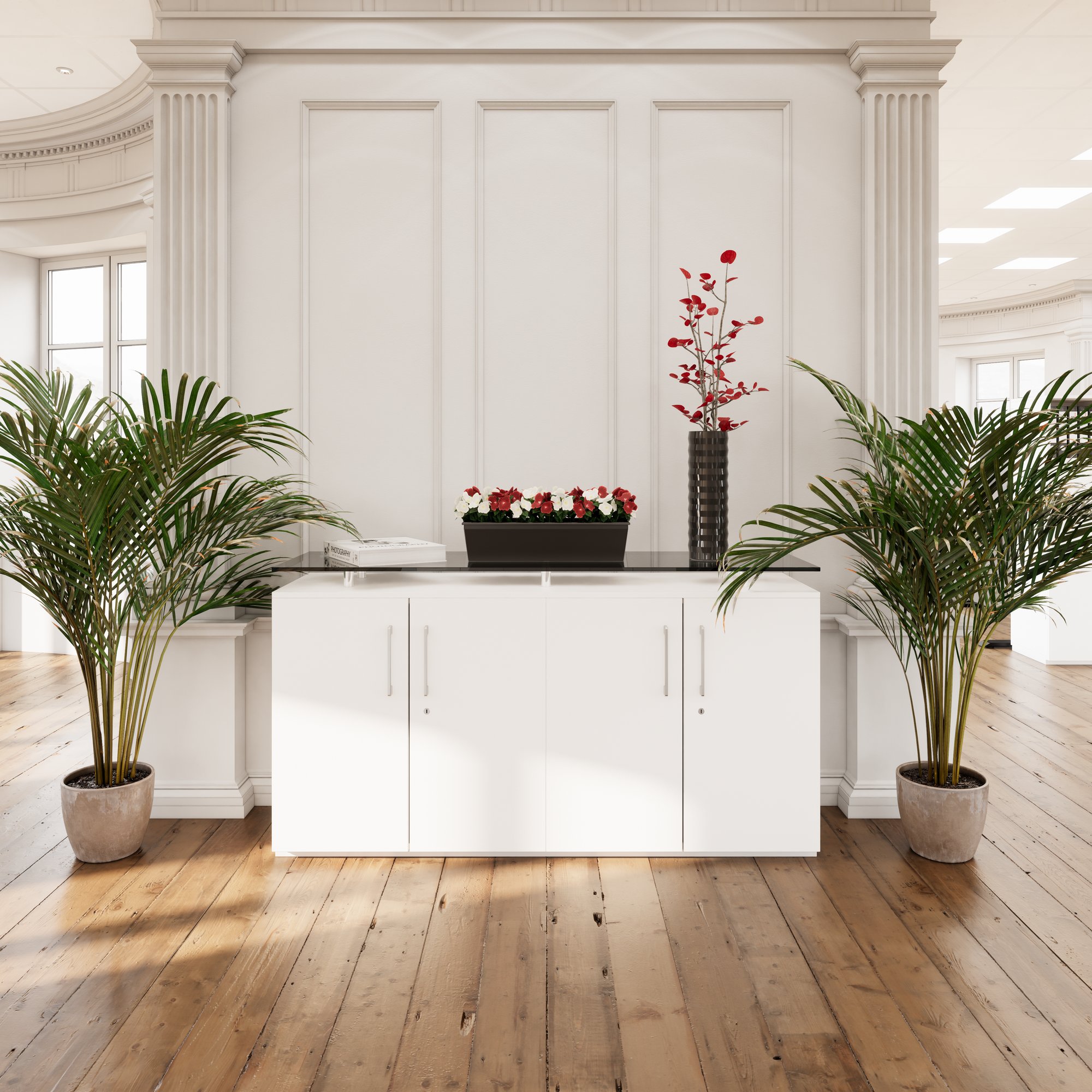 PRO Buffet | 2 OH, 1600 x 860 mm, avec plateau en verre, blanc - 16 Main Image