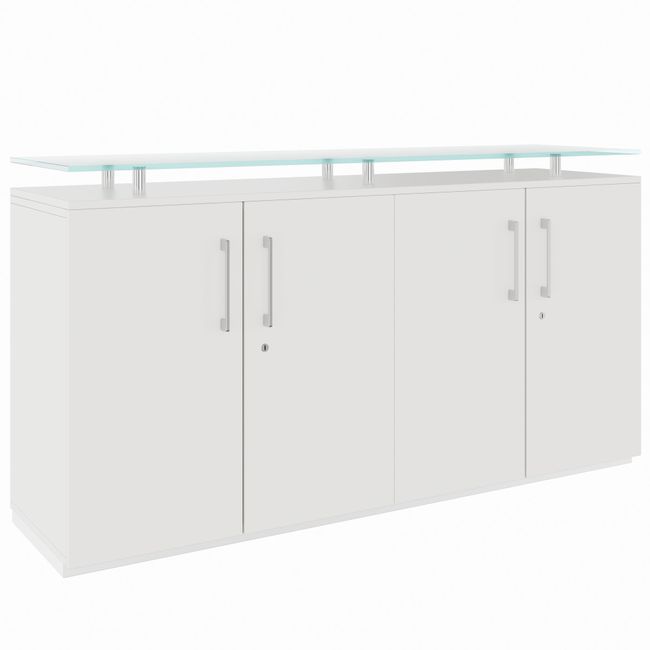 PRO Sideboard | 2 OH, 1600 x 860 mm, mit Glasplatte, Weiß