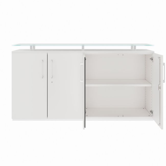 PRO Sideboard | 2 OH, 1600 x 860 mm, mit Glasplatte, Weiß