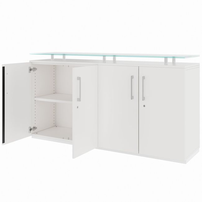 PRO Sideboard | 2 OH, 1600 x 860 mm, mit Glasplatte, Weiß