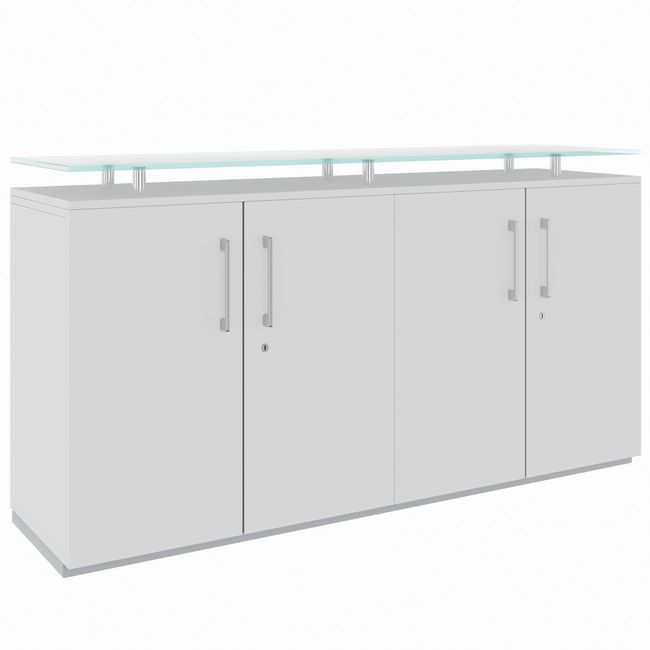 PRO Sideboard | 2 OH, 1600 x 860 mm, mit Glasplatte, Grau