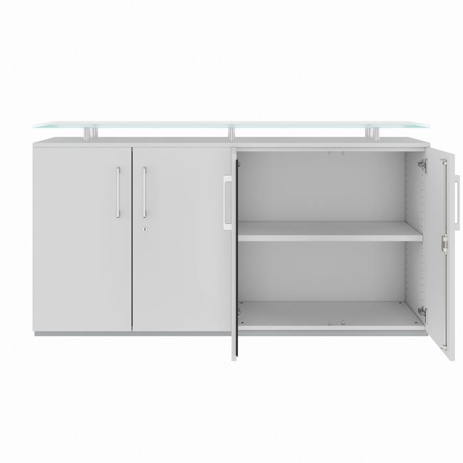 PRO Sideboard | 2 OH, 1600 x 860 mm, mit Glasplatte, Grau