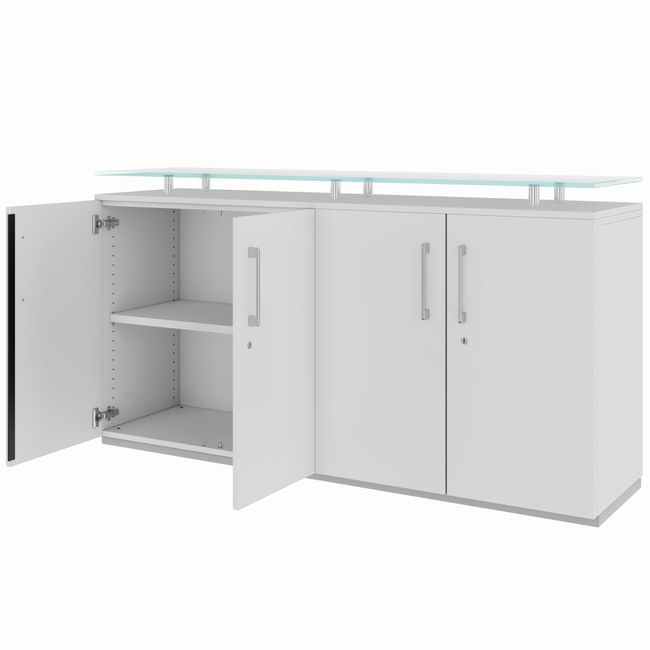 PRO Sideboard | 2 OH, 1600 x 860 mm, mit Glasplatte, Grau