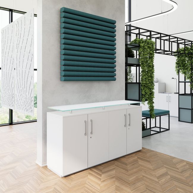 PRO Sideboard | 2 OH, 1600 x 860 mm, mit Glasplatte, Grau