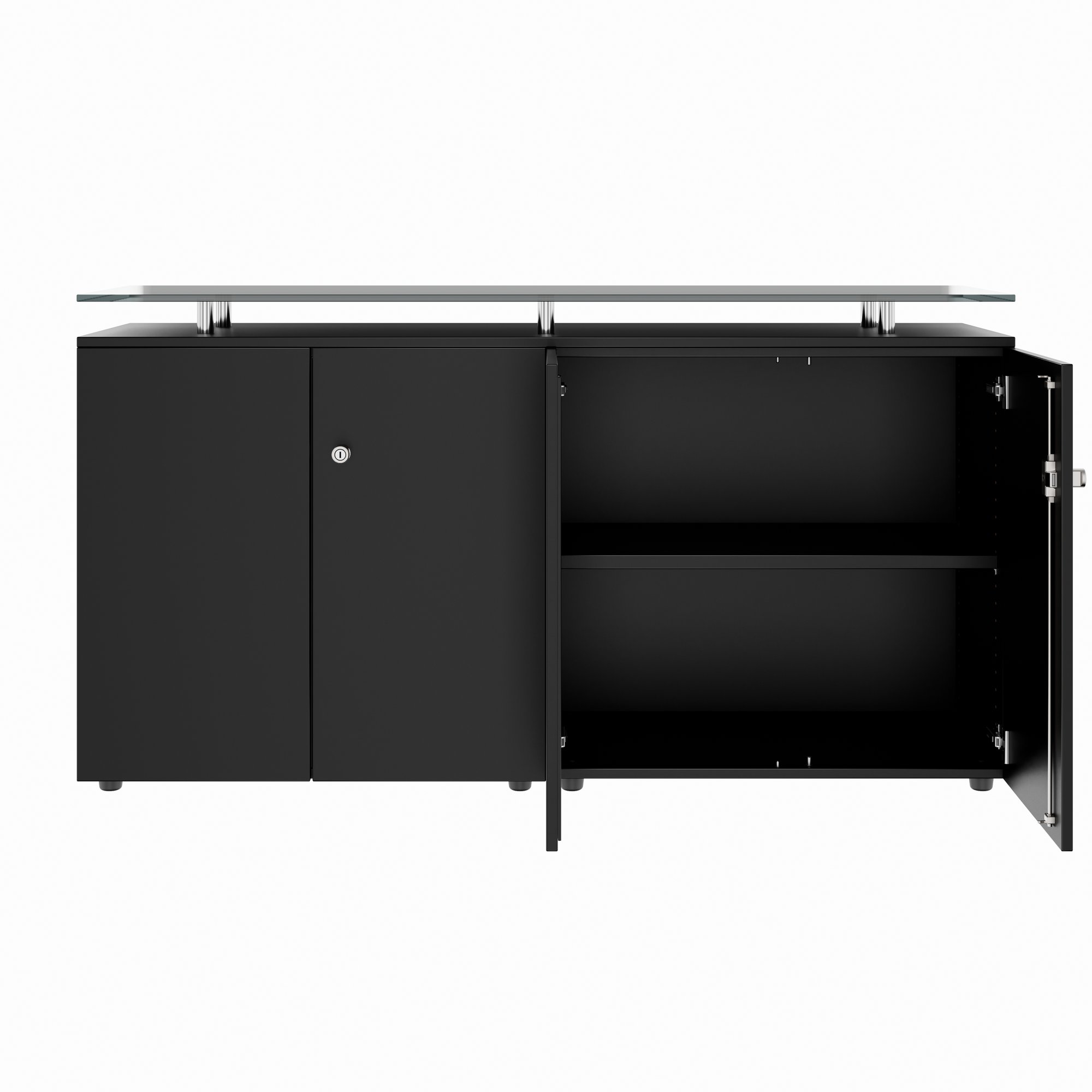 PRO Buffet | 2 oh, 1600 x 860 mm, avec plaque de verre, noir - 3 Main Image