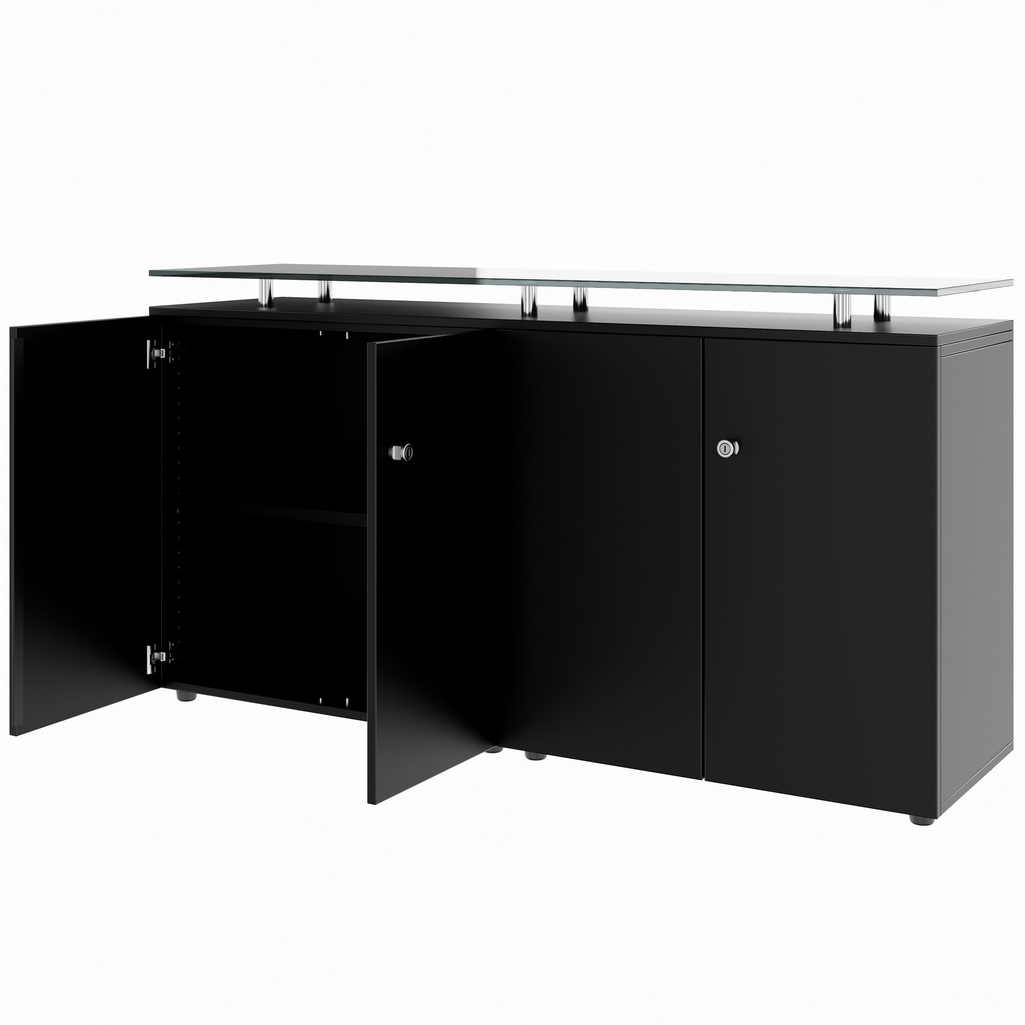 PRO Buffet | 2 oh, 1600 x 860 mm, avec plaque de verre, noir - 4 Main Image