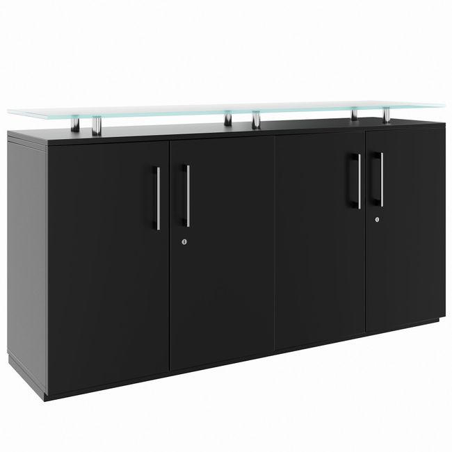 PRO Sideboard | 2 OH, 1600 x 860 mm, mit Glasplatte, Schwarz PRO Sideboard | 2 OH, 1600 x 860 mm, mit Glasplatte, Schwarz