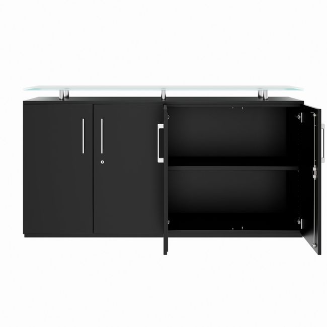 PRO Sideboard | 2 OH, 1600 x 860 mm, mit Glasplatte, Schwarz PRO Sideboard | 2 OH, 1600 x 860 mm, mit Glasplatte, Schwarz