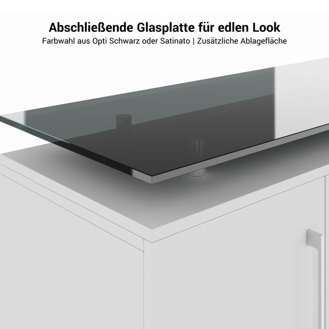 PRO Sideboard | 2 OH, 1600 x 860 mm, mit Glasplatte, Schwarz PRO Sideboard | 2 OH, 1600 x 860 mm, mit Glasplatte, Schwarz