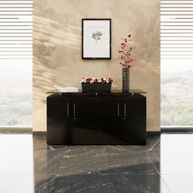 PRO Sideboard | 2 OH, 1600 x 860 mm, mit Glasplatte, Schwarz