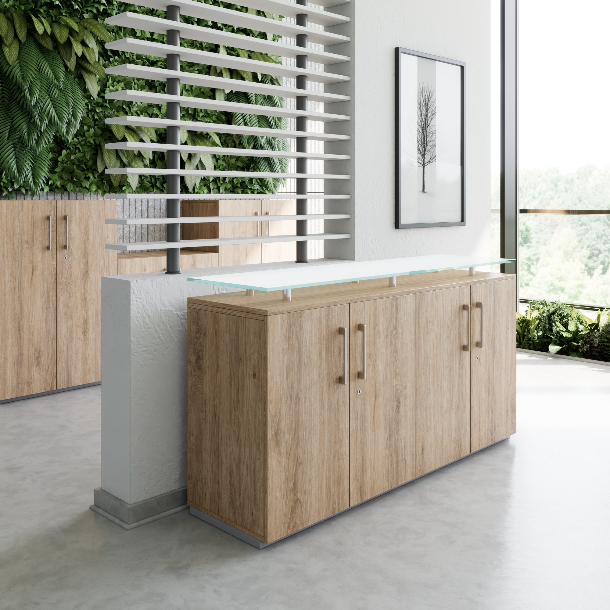PRO Buffet | 2 oh, 1600 x 860 mm, avec plaque de verre, chêne naturel - 17 Main Image