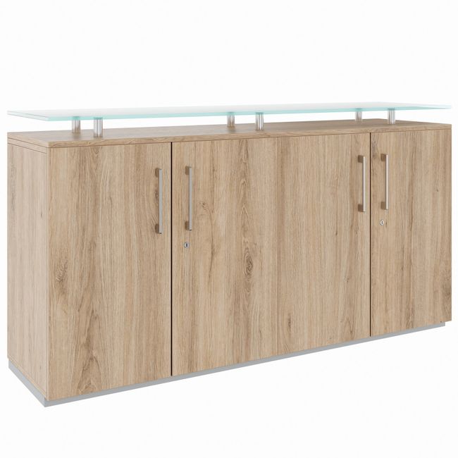PRO Sideboard | 2 OH, 1600 x 860 mm, mit Glasplatte, Natureiche