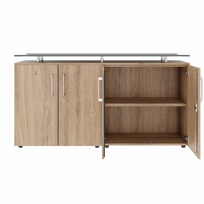 PRO Sideboard | 2 OH, 1600 x 860 mm, mit Glasplatte, Natureiche
