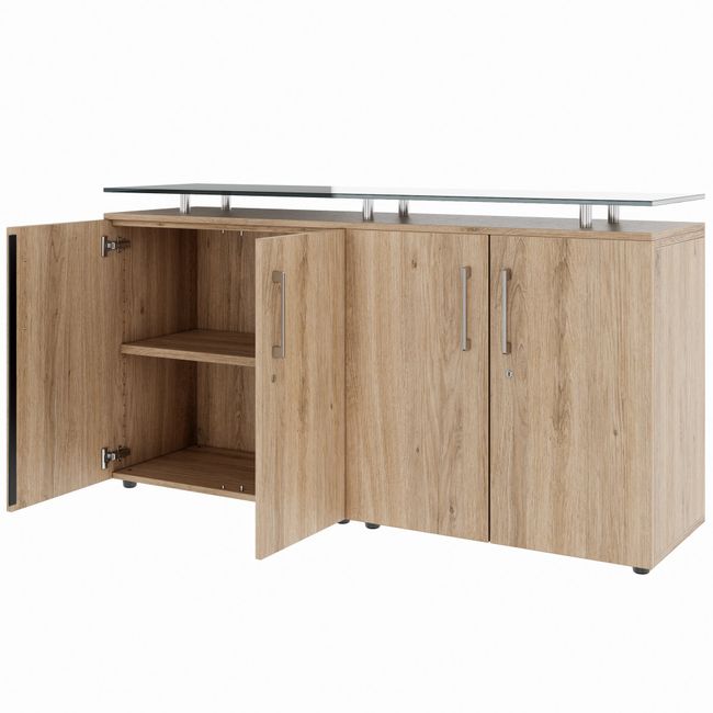 PRO Sideboard | 2 OH, 1600 x 860 mm, mit Glasplatte, Natureiche